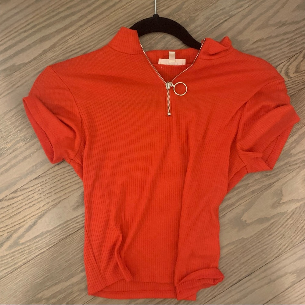 Red zip up shirt